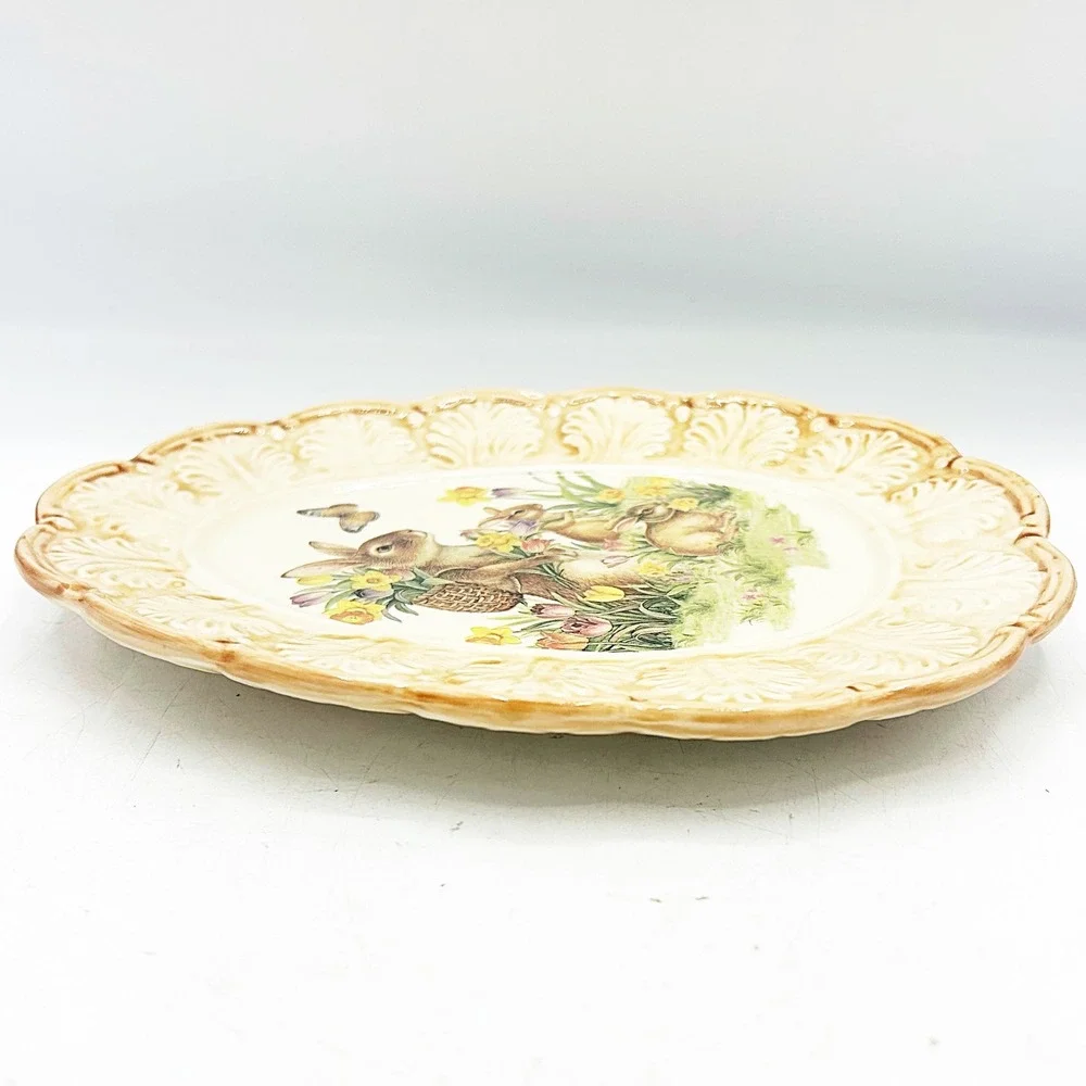 Cracker Barrel Easter Traditions‎ Egg Shaped Small Plate Bunny Floral Egg